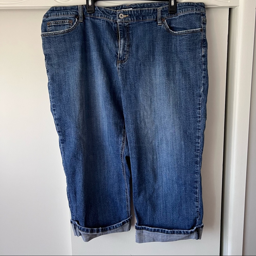 Rolled leg stretch jean capris